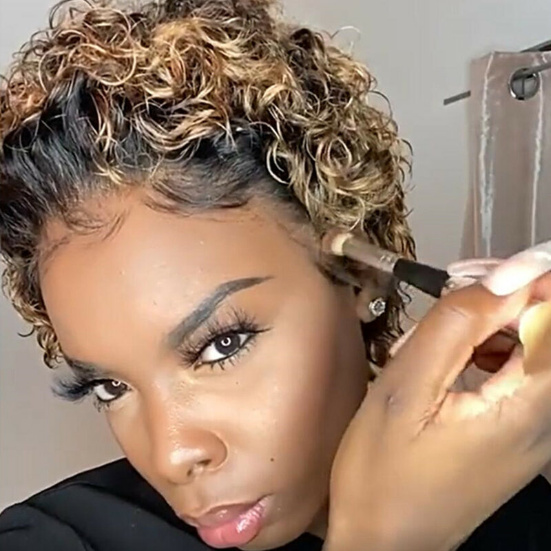 Highlight Short Curly Human Hair Wigs Pixie Cut Wig 1b/30 Ombre Blonde Lace Front Wig For Black Women Remy Hair Bob wig