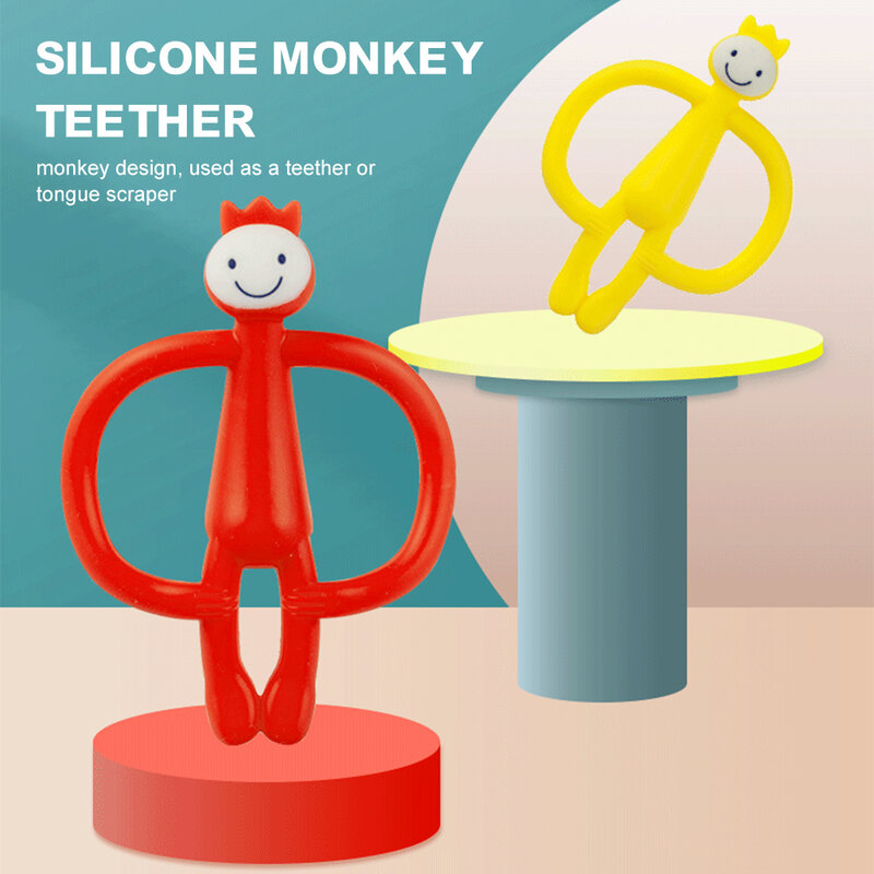 아기 Teether 실리콘 원숭이 Teether 씹는 장난감 젖니가 나는 통증 완화 보관 케이스 유아용 선물, 아기 배송