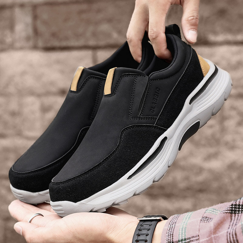 Sepatu Kasual Kulit Pria Baru 2022 Sneakers Selop untuk Pria Fashion Sepatu Ayah Bersol Tebal Sneakers Platform Ukuran Besar 48