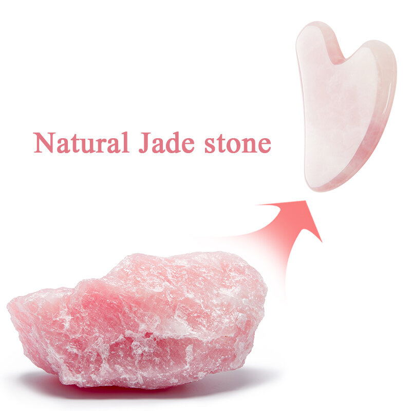 Conjunto de rolo de jade quartzo rosa natural, massageador facial gua sha com raspador de jade e raspador de jade para massagem facial