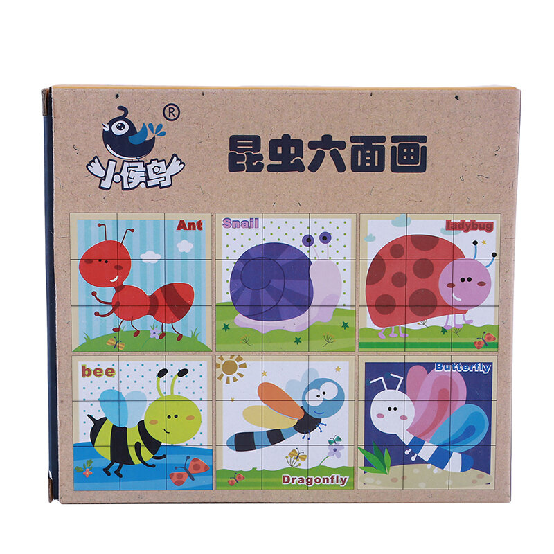 Mainan Puzzle Hewan Kartun Kayu Kreatif Puzzle Jigsaw Kebijaksanaan 6 Sisi Tunggal Mainan Pembelajaran Pendidikan Dini untuk Permainan Anak-anak