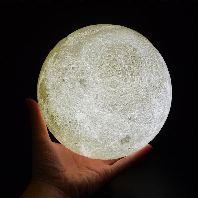 Lampe LED imprimée en 3D représentant la lune, interrupteur tactile, luminaire décoratif d'intérieur, idéal pour une chambre à coucher, nouveauté, Rechargeable
