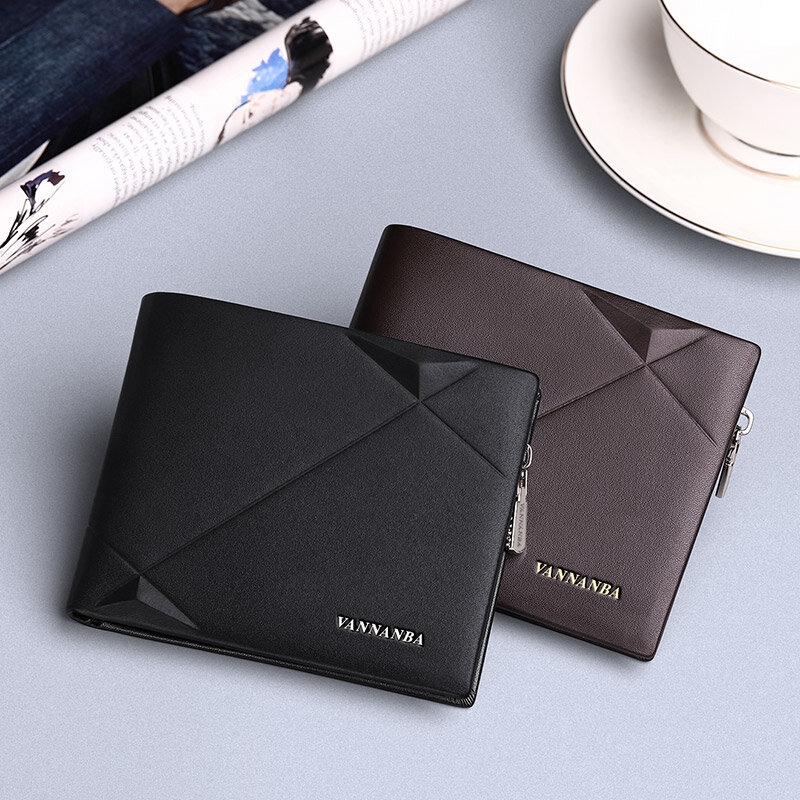 RFID męski portfel ze skóry naturalnej Bifold torebka casualowy wzór luksusowe portfel marki krótka, Slim moda posiadacz karty kieszonka na monety