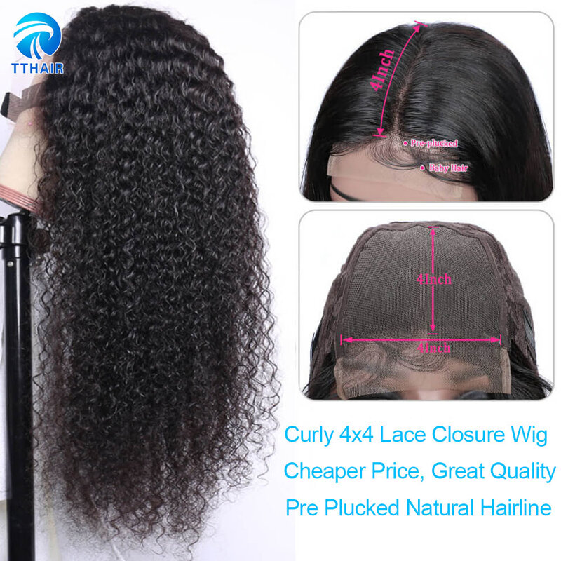 Perruque Lace Front Wig Remy brésilienne naturelle bouclée, cheveux lisses, 13x4, pre-plucked, 150 de densité
