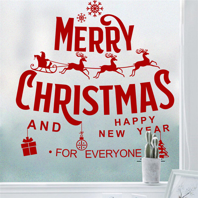 2022 Merry Christmas Decal Dán Tường Phòng Khách Cửa Sổ Cửa Hàng Trang Trí Nhà Tranh Nghệ Thuật Năm Mới Dán Tường Vinyl Áp Phích