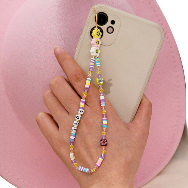 HangZhi-Correa de teléfono móvil para mujer, cordón colgante con perla de sonrisa colorida para funda de teléfono móvil, novedad de 2021