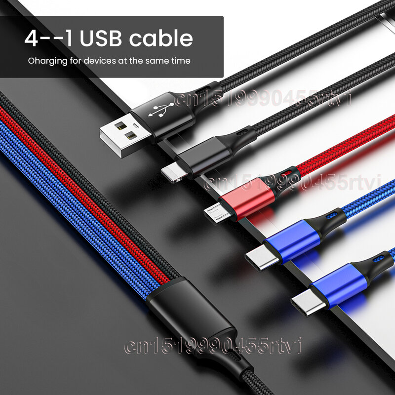 3A 4 in 1 USB Kabel für iPhone 13 12 11 8 7 Ladegerät Schnelle Lade Micro USB Typ C kabel für Xiaomi 8 Pin für Blitz Kabel