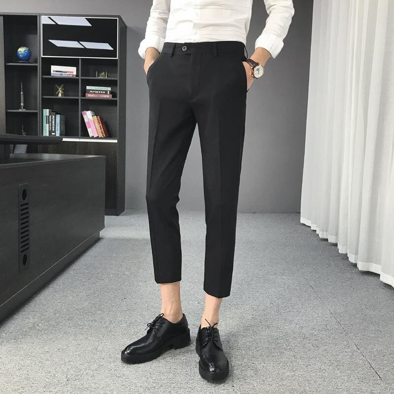 2021 primavera verão moda casual calças terno masculino boutique cor sólida calças sociais pantalon masculino calças finas o93