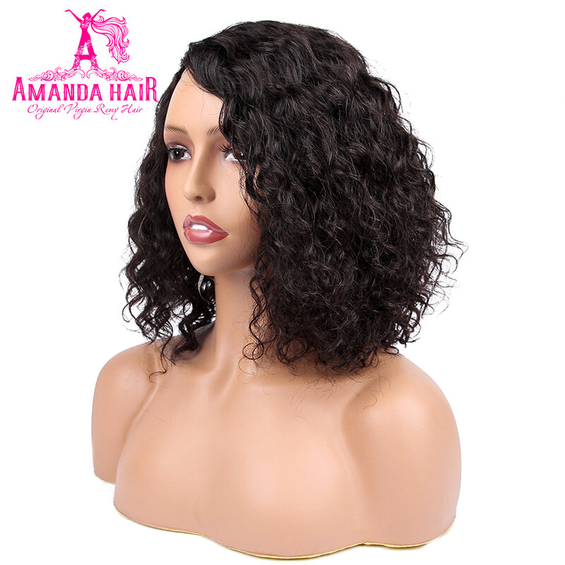 Amanda Short Bob Human Hair Wigs Jerry Curl Pixie Cut Full Machine Made Wig Nature Color Brazilian Short Curly Wigs 150 Density