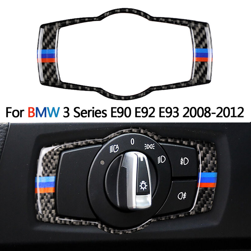 Marco de interruptor de faro Interior de coche, embellecedor de fibra de carbono Real para BMW Serie 3, E90, E92, E93, 2008-2012, embellecedores de cubierta de interruptor automático