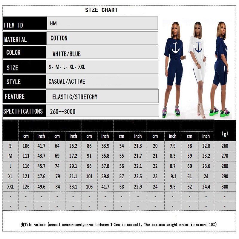 2020 Zomer Nieuwe Vrouwen 2 Stuks Shorts Sets Boot Anker Print T-shirt + Biker Shorts Outfits Elastische High Rise shorts Suits Set