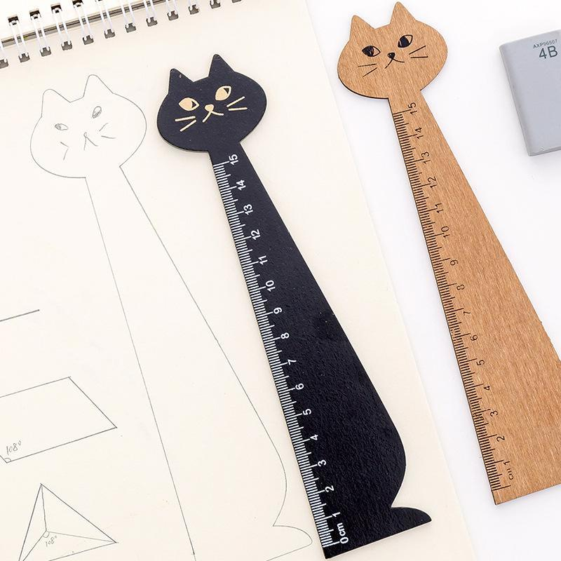 Regla de dibujo de gato creativa, regla de madera bonita, suministros de aprendizaje de regla de escritorio