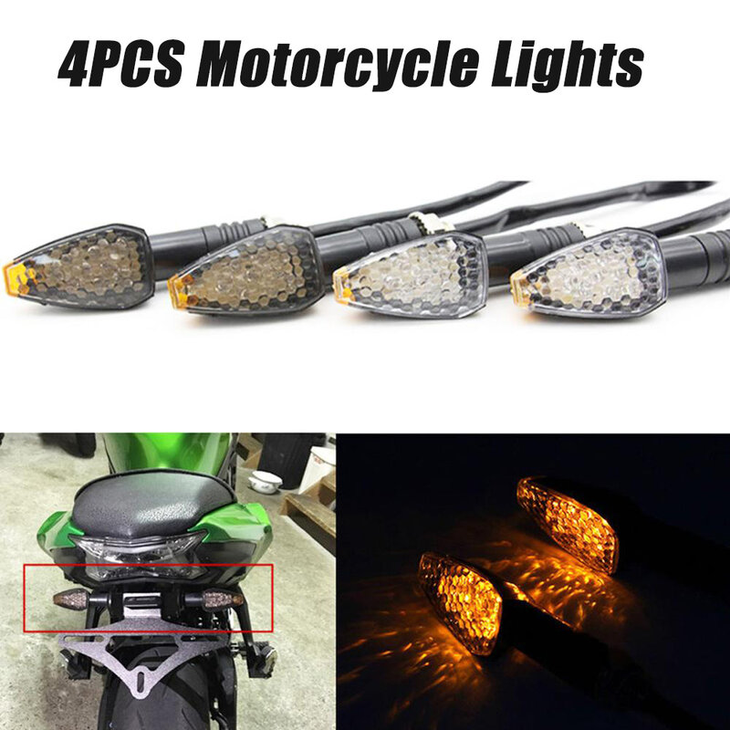Setas led universais para motocicleta, 4 peças, setas curtas, luzes indicadoras, lanternas, acessórios de cor âmbar