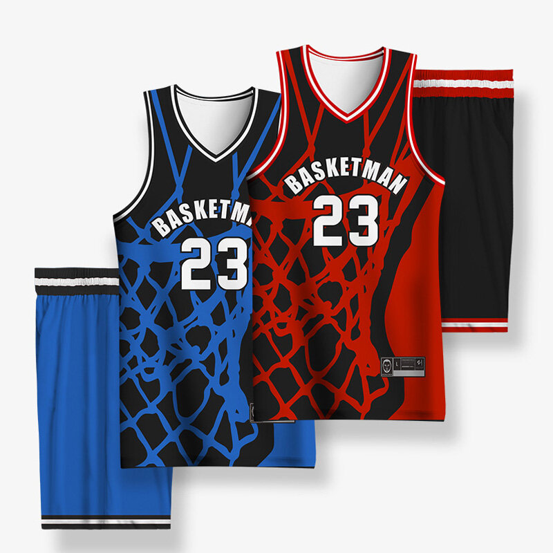 BASKETMAN Kaos Basket untuk Pria Pakaian Olahraga Penuh Sublimasi Kustom Nama Tim Logo Dicetak Kebugaran Cepat Kering Tracksuit Pria