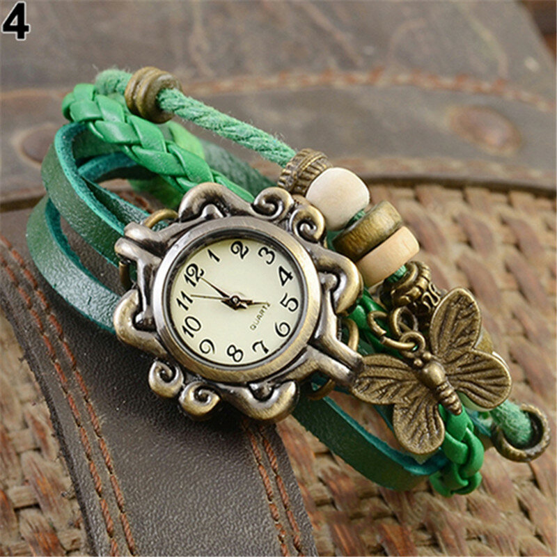 Las mujeres casuales multicapa Vintage mariposa de pulsera de cuero reloj de pulsera damas mujer reloj Montre Femme, relojes caliente 2021