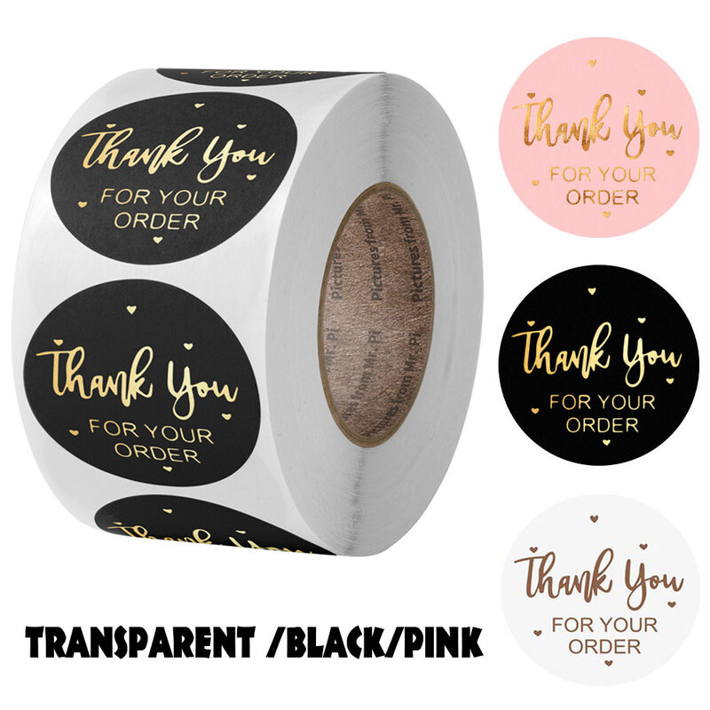 Étiquettes autocollantes "THANK you for your order" pour scellage d'enveloppe, autocollant noir rose transparent or, fourniture de papeterie