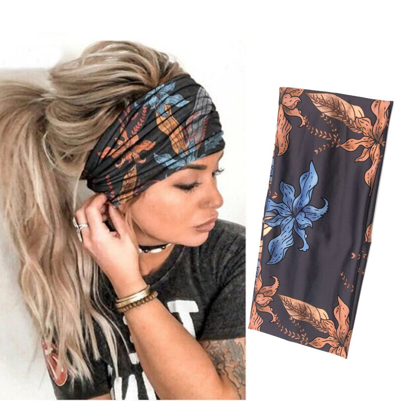 Women Fashion Sport 3D Print Stretchy Headband Breathable Quick Dry Yoga Running Hair Band Elastic Non-slip Turban Headwraps
