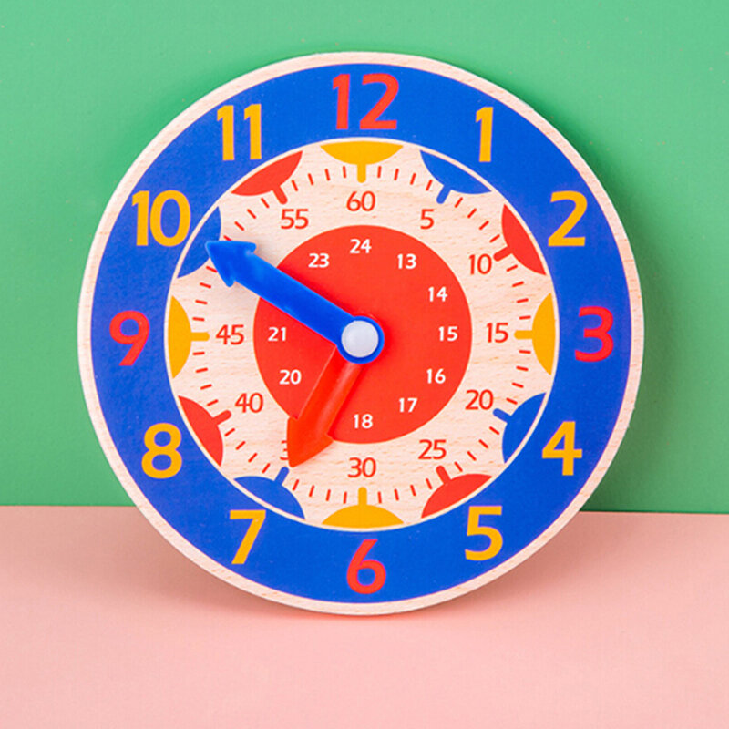Children Montessori Wooden Clock Toys Hour Minute Second Cognition Clocks