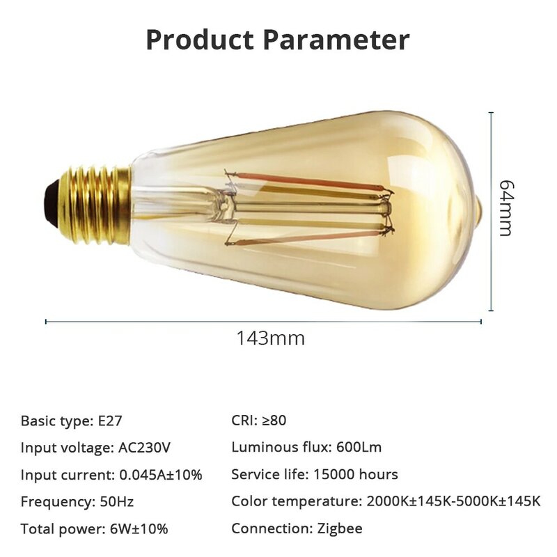 Benexmart-bombilla de filamento LED Retro, lámpara de tungsteno inteligente, Vintage, regulable, WiFi, Tuya, ST64, E27, 220V, Alexa, Google Home, voz