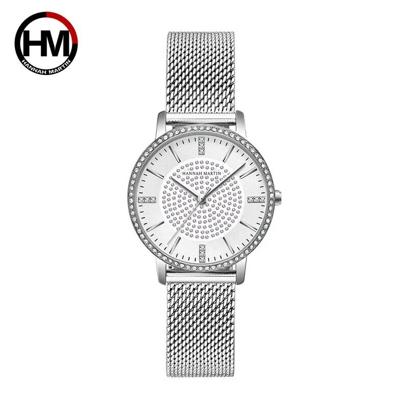 ハンナマーティンホットな新女性のファッションのための女性の女性の革鋼腕時計女性時計