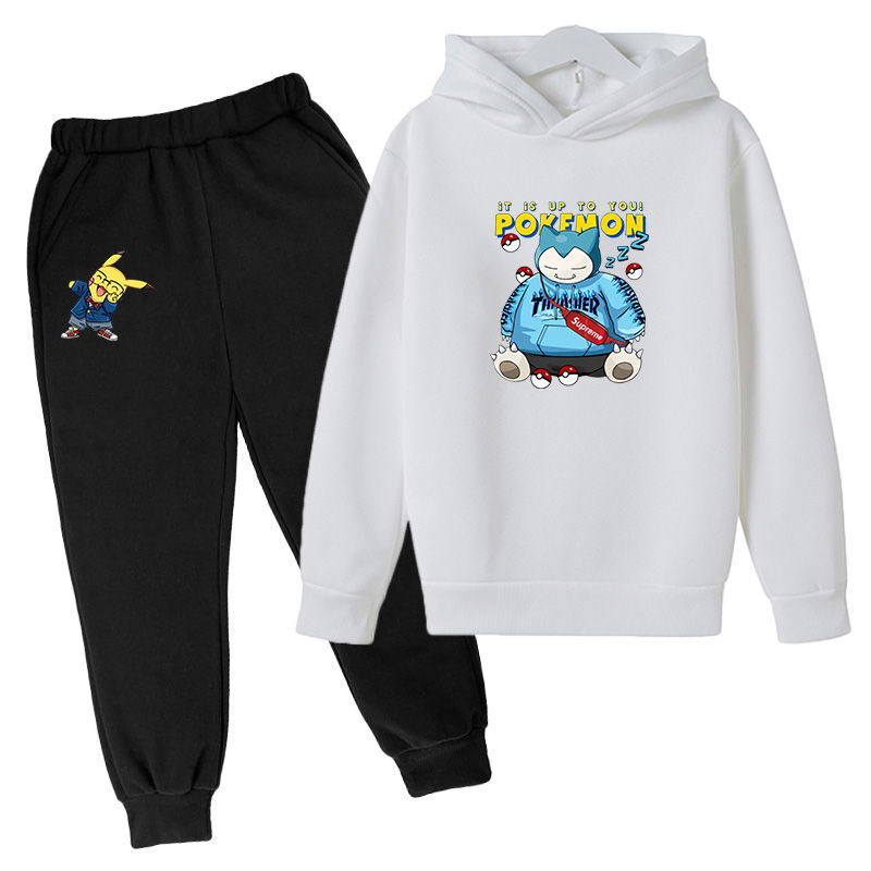 2021 nova primavera pikachu hoodie terno das crianças calças de manga comprida casual esportes terno de duas peças para meninas e meninos com idade 4-14