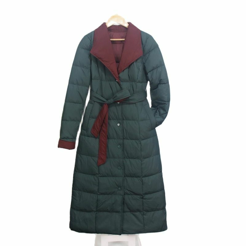 2021 neue Frau Jacke Parkas Belted Farbe Passenden Mantel Down Frauen Über Das Knie Winter Kleidung Mantel