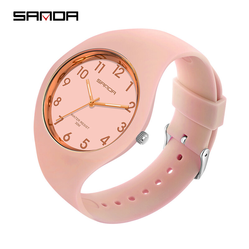 Reloj deportivo resistente al agua para mujer, pulsera informal de cuarzo con correa de silicona de lujo, color rosa
