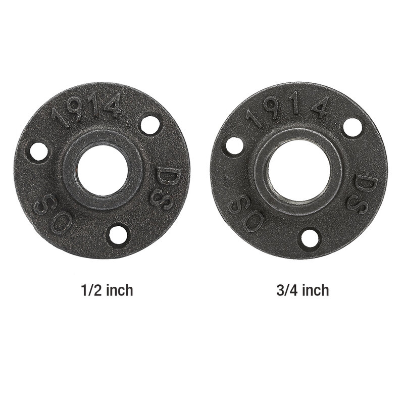 10PCS 1/2" 3/4" Black Decorative Malleable Iron Floor/Wall Flange Malleable Cast Iron Pipe Fittings BSP Threaded Hole