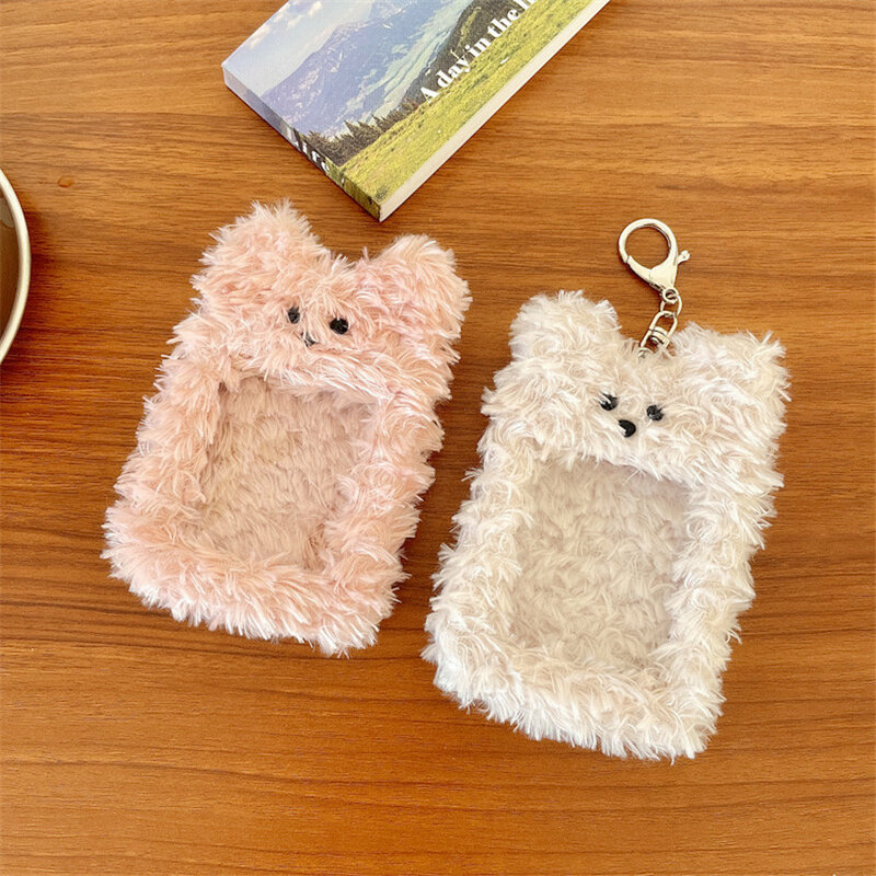 New 3 Inch Korea Kawaii Plush Kpop Photo Holder Cute Bear Idol Postcard Storage Card Sleeve Case Polaroid Collect Organizer Bag