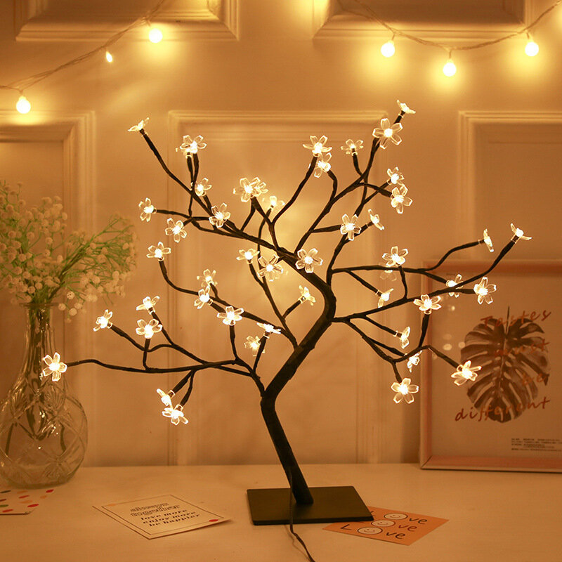 Led Table Lamp Tree Usb Flower New Year's Decor 2022 Room Ornament Grinc Christmas Decoration Househ Lights Interior Bedroom