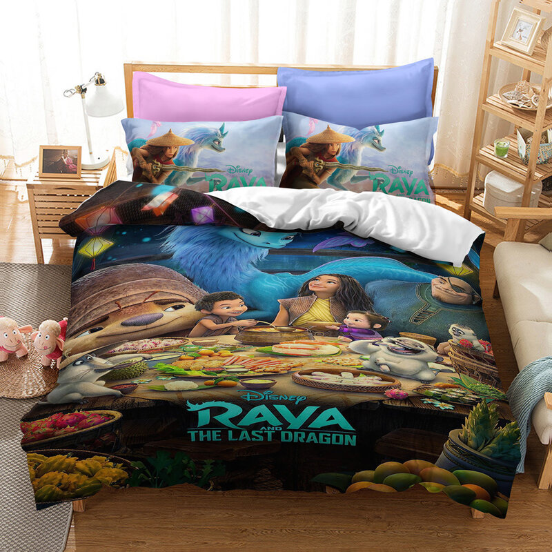 Disney Raya und Die Letzten Drachen Bettwäsche Set Bettbezug und Kissenbezug Voll Größe Bett Set Tröster Set für Bettwäsche