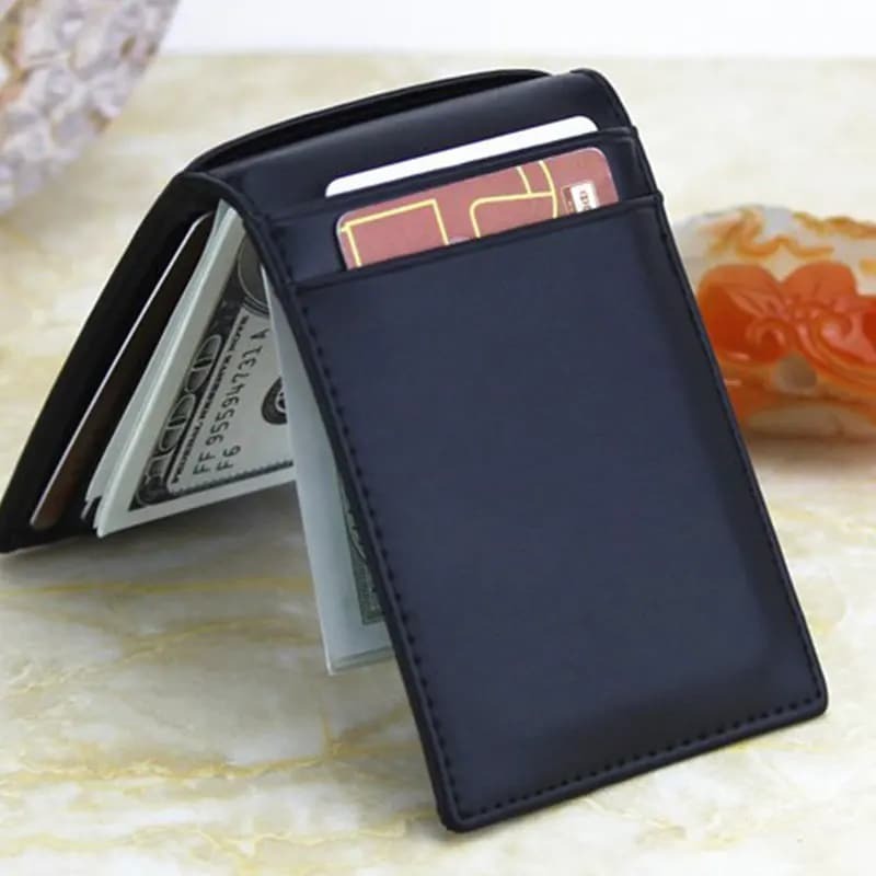 Rfid couro masculino fino bifold dinheiro clip carteira bolso frontal titular do cartão de crédito