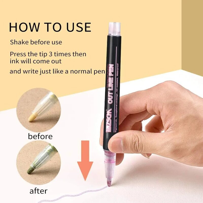 12 Colors Super Squiggles Outline Metallic Marker Double Line Paint Gift Card Painting DIY School Supplies Glitter Art Pens