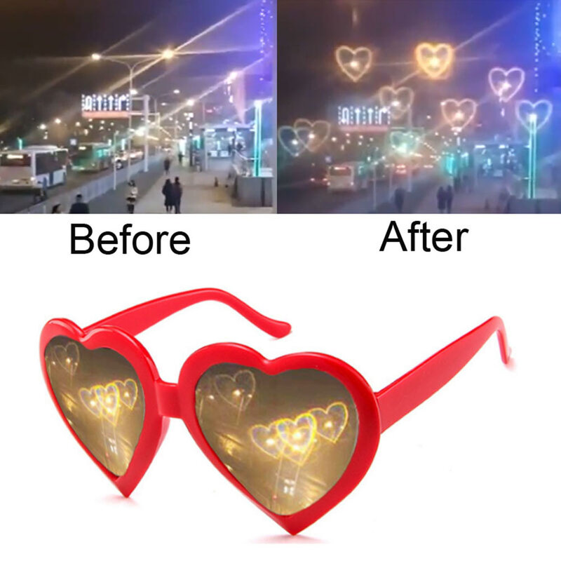 Liefde Hartvormige Effecten Bril Horloge De Lichten Veranderen Om Hartvorm Nachts Diffractie Bril Vrouwen Mode Zonnebril