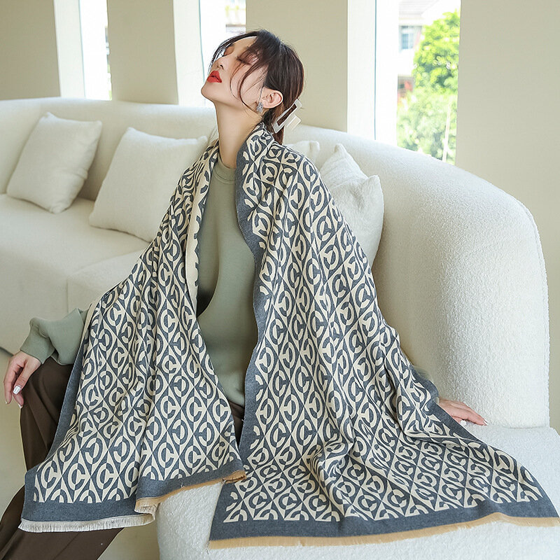 럭셔리 격자 무늬 인쇄 겨울 스카프 여성 캐시미어 따뜻한 Pashmina Foulard 여성 스카프 담요 두꺼운 부드러운 Shawls 포장