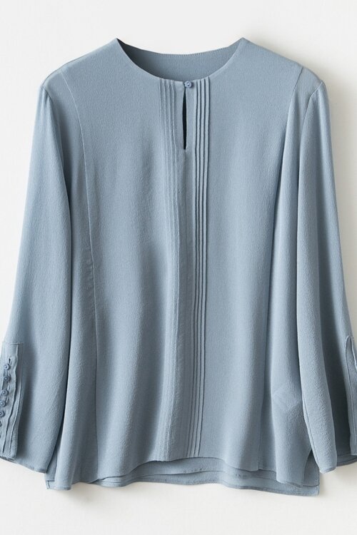 Женская двухслойная рубашка, Однотонная рубашка из крепированного шелка с круглым вырезом, одежда для женщин, весна-лето 2020