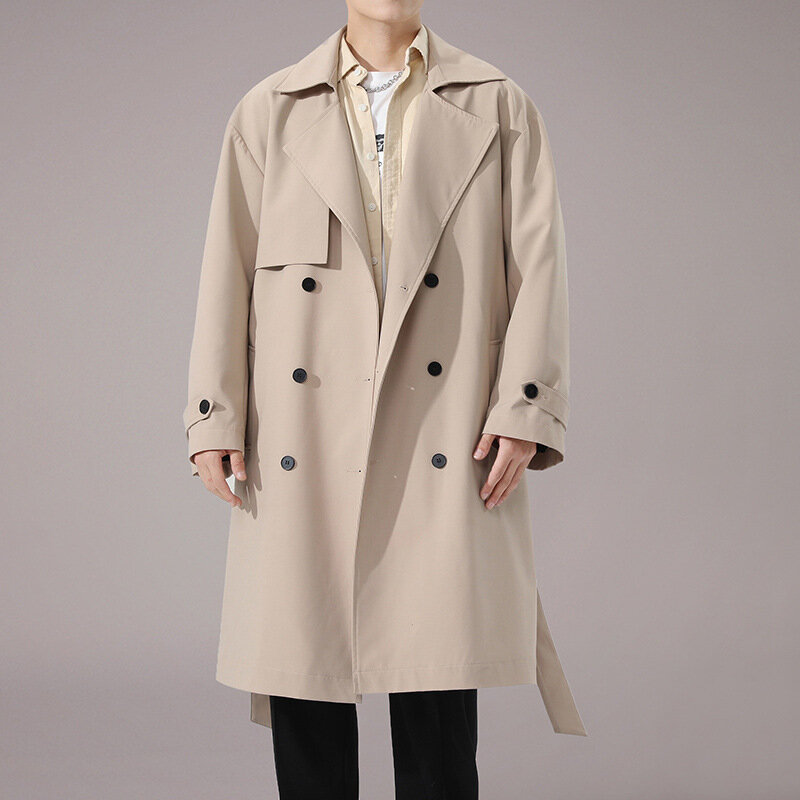 Trench-Coat kaki Long pour hommes, Style britannique, automne et hiver, nouveau, taille serrée, petit, moyen manteau, pardessus pour hommes, 2021