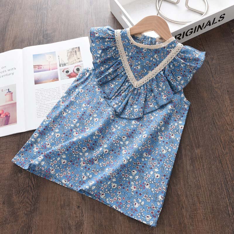 Summer Sleeveless Dresses for Girls 2021 New Fashion Sweet Kids Flowers Costumes Children Ruffles Vestidos Baby Casual Clothing