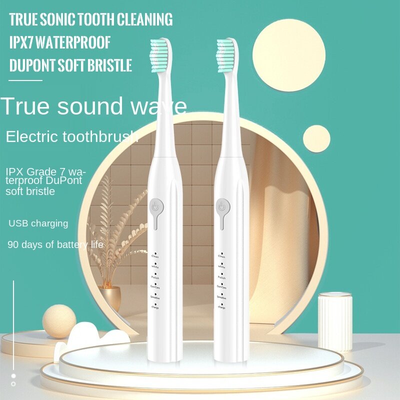 Javemay escova de dentes sônica elétrica carga usb recarregável adulto ipx7 à prova dwaterproof água eletrônico com 2 cabeças substituição