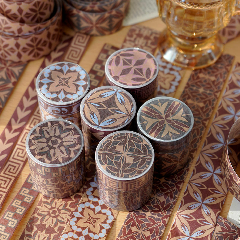 2 rolls of dusk series autumn retro pattern and paper tape brick flower hand account material DIY decoration stickers