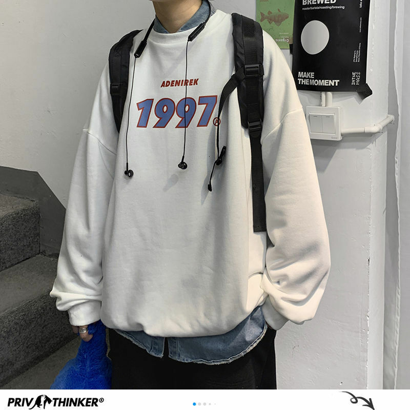 Privathinker wiosna mężczyźni bluzy w stylu Casual Harajuku 1997 drukowane mężczyźni ponadgabarytowych bluzy 2021 koreańska męska Casual luźne swetry