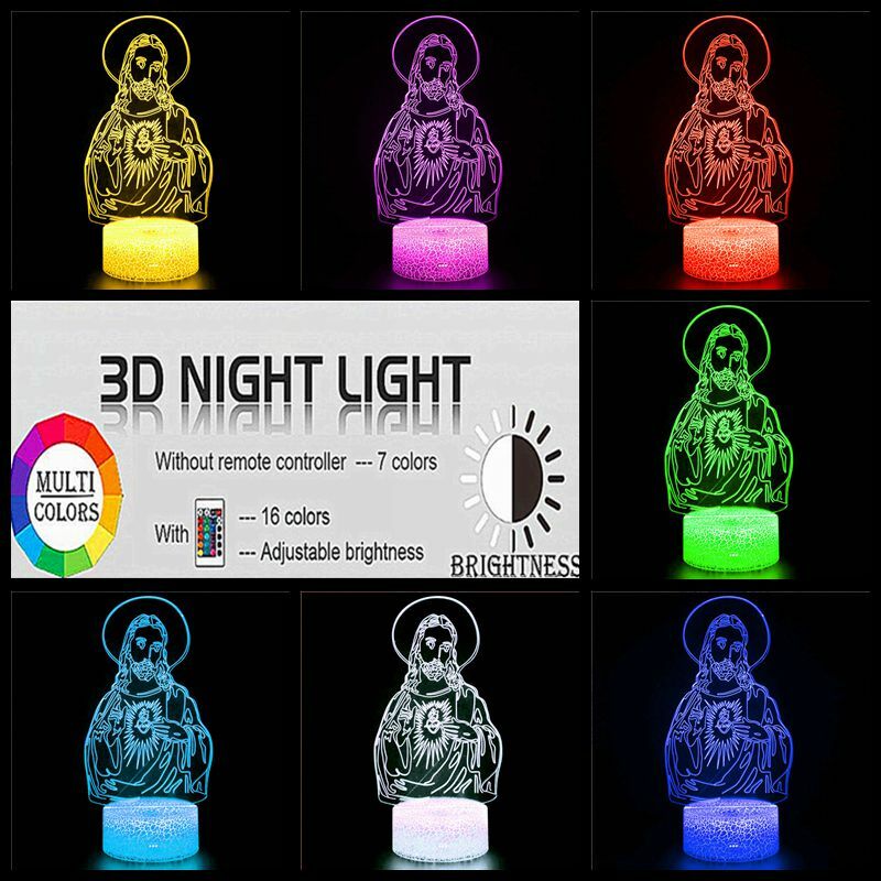 3D LED Jesus Christ นอนเด็กข้างเตียงตารางศาสนาศรัทธาสวดมนต์รูปปั้น Night Light คริสต์มาสของขวัญ USB