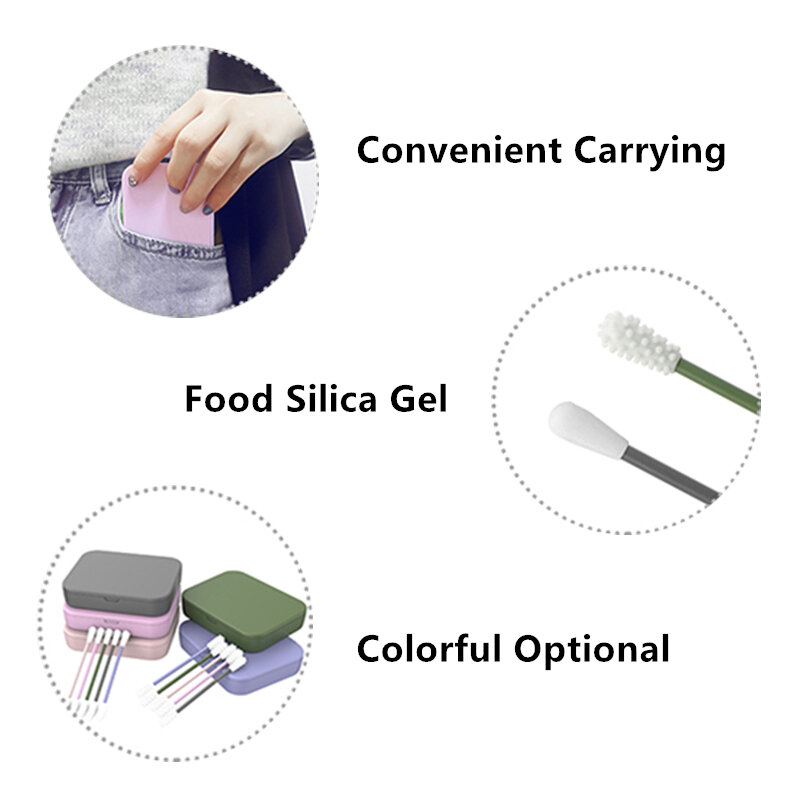 耳掃除用の再利用可能な綿棒,シリコン化粧品アクセサリー,双頭,リサイクル可能,4個。