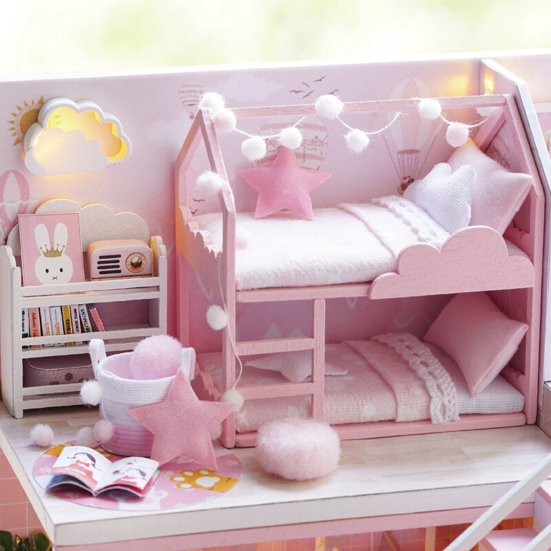Maison de poupée en bois pour enfants, bricolage, Kit de meubles avec jouets, cadeau d'anniversaire et de noël