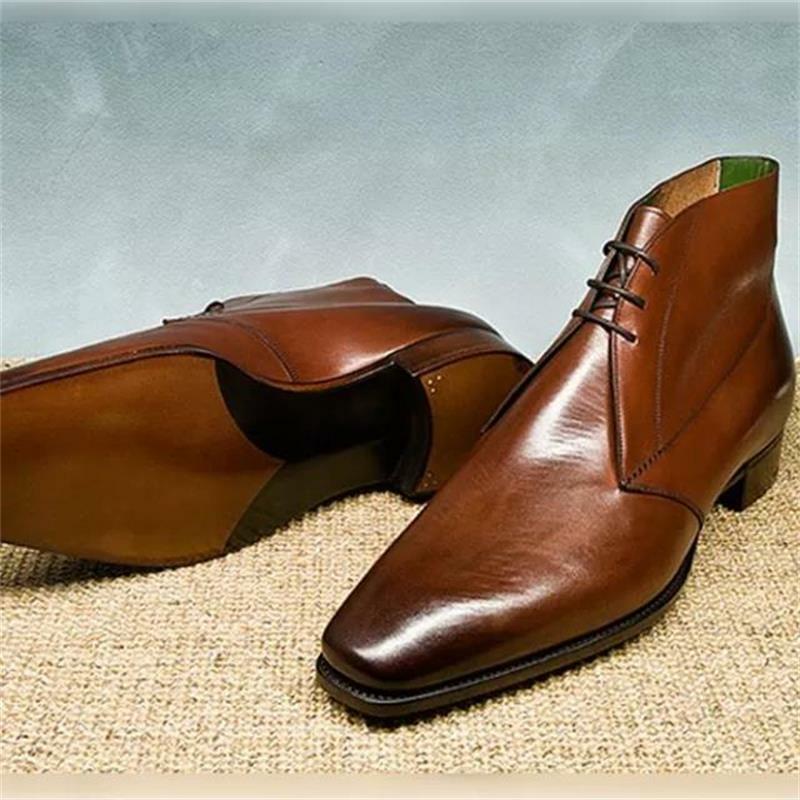 Bottes Martin en cuir à bout pointu pour hommes, chaussures britanniques montantes, bottes courtes de styliste, ZQ0191