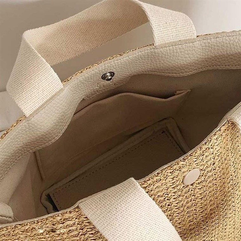 Bolso de mano tejido de paja para mujer, bolsa de mano elegante, informal, con asa superior, Retro, a la moda, para vacaciones y playa, novedad de 2021