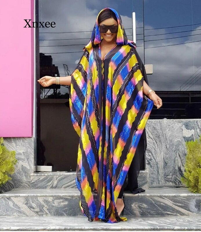 Phong Cách Mới Châu Phi Váy Đầm Cho Nữ Dashiki Rainbow Châu Phi Quần Áo Riche Áo Dây Boubou Africain Phong Cách Châu Phi Đầm Bộ Trang Phục Cầu Vồng