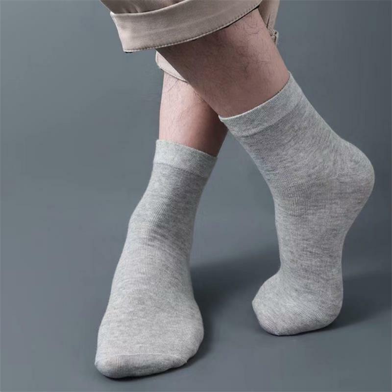 10 pares/meias masculinas de poliéster comprimento médio, meias finas de verão de cor sólida e respiráveis, meias masculinas de negócios, estoque na fonte
