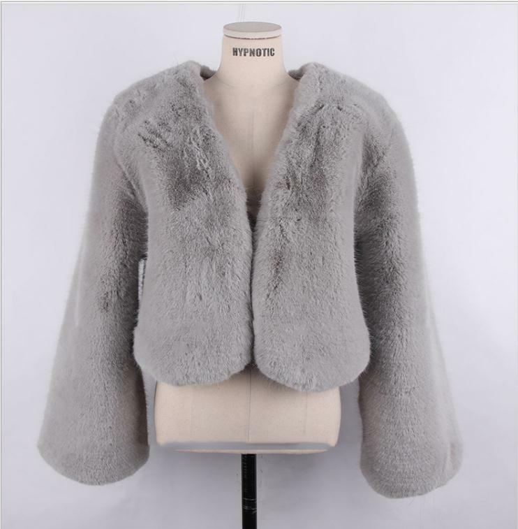 New Women Winter V Neck Casual Fake Fur Jackets Short Section Solid Color Warm Artificial Fur Outwears Female Sexy Clothes K1559