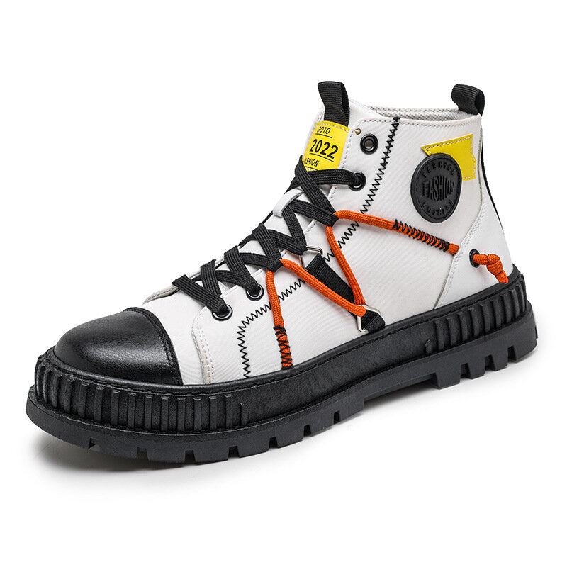 Zapatos De lona De alta calidad para Hombre, zapatillas De plataforma con cordones, color blanco, para estudiantes, Otoño, 2022